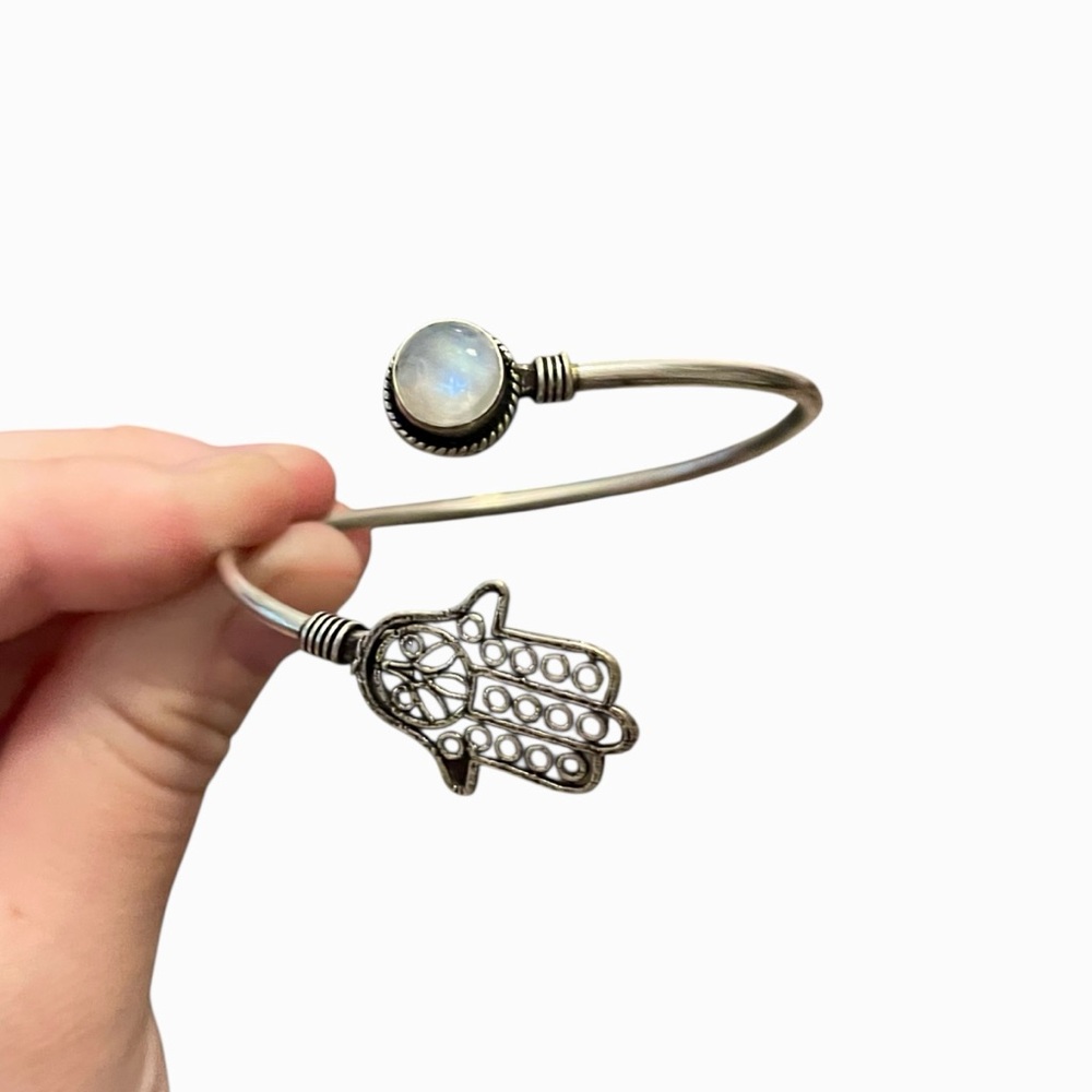 Rainbow Moonstone Silver Cuff Bracelet - Picture 2 of 2